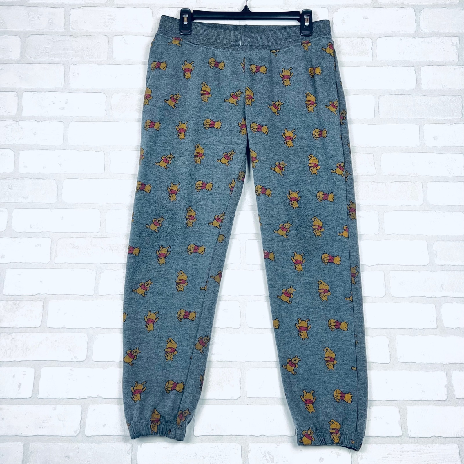 Disney Winnie The Pooh Kids Gray All Over Print Jogger Sweatpants Size M 7/9